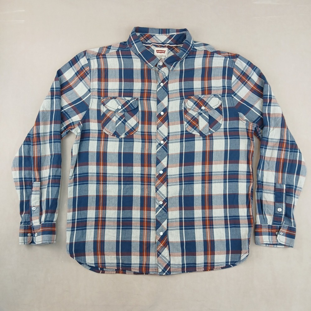 Levis XXL Mens Shirt Lightweight Flannel Western Cowboy Pearl‎ 23x28 Plaid